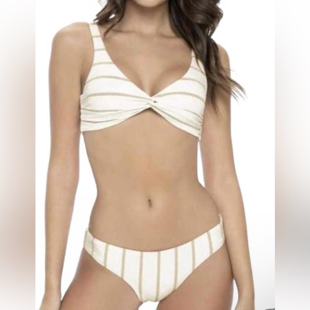 Anthropologie Cream and Brown Striped Bikini
